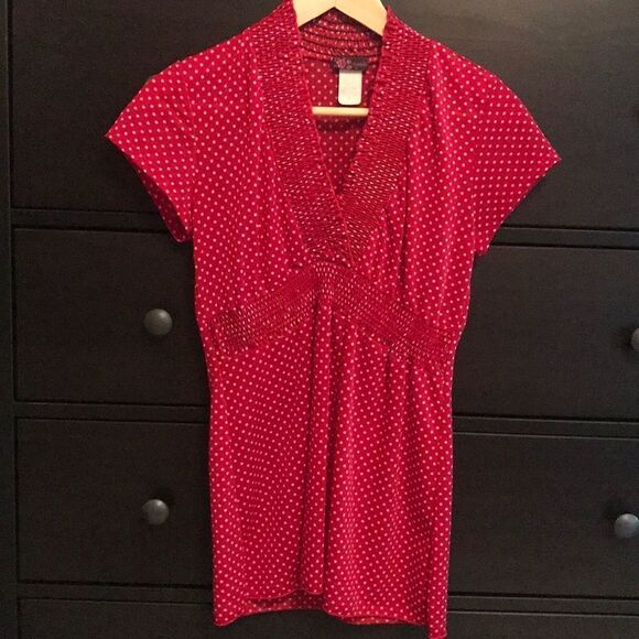 Red and White Polka Dot Semi Sheer Blouse - Size S - Picture 4 of 8